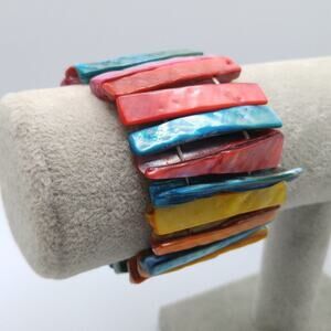 Dyed Abalone Shell Stretch Bracelet, Vintage, Multicolored, 6 Inches